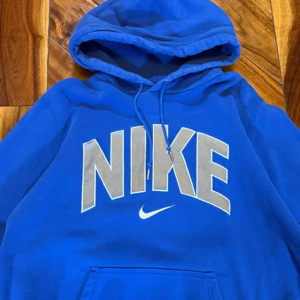 Nike Centerswoosh Spellout Hoodie Blue Grey Vintage Boxy Fit Large